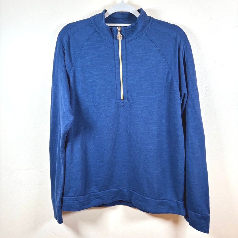 Lilly Pulitzer Luxletic Ashlee Half-Zip Pullover Low Tide Navy Women's L NWOT - Picture 2 of 11